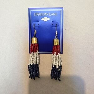 Holiday lane red white and blue beaded earrings